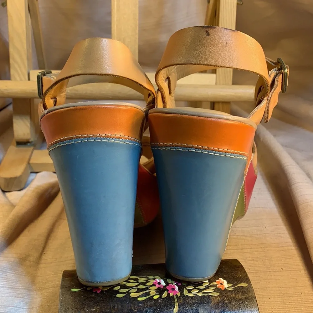 NWOT Kork-Ease leather color block wedges fun!